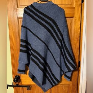Blue and Black Striped Women's Sweater Poncho
